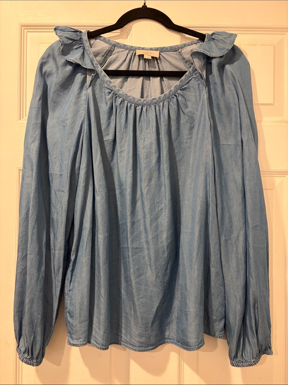 LOFT Light Blue Ruffle-Trim Peasant Blouse